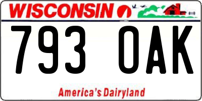 WI license plate 793OAK
