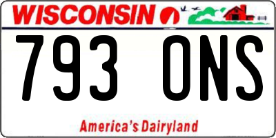 WI license plate 793ONS