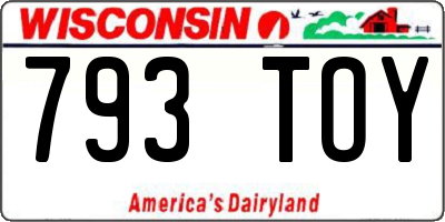 WI license plate 793TOY