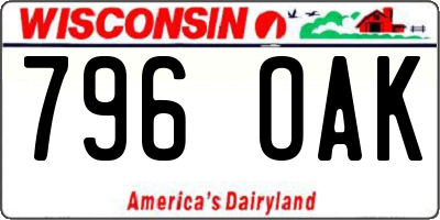 WI license plate 796OAK