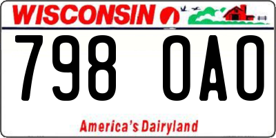 WI license plate 798OAO