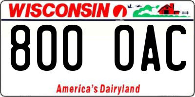 WI license plate 800OAC