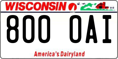 WI license plate 800OAI