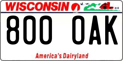 WI license plate 800OAK