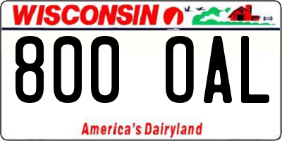WI license plate 800OAL