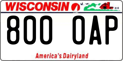 WI license plate 800OAP