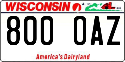 WI license plate 800OAZ