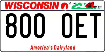 WI license plate 800OET