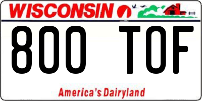WI license plate 800TOF
