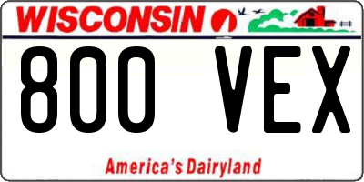 WI license plate 800VEX