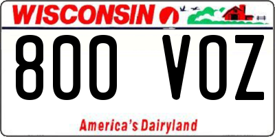 WI license plate 800VOZ