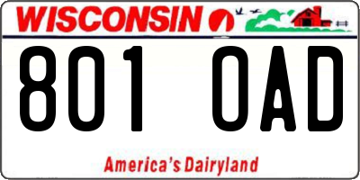 WI license plate 801OAD
