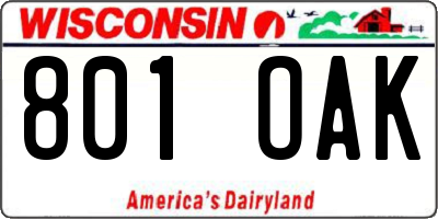 WI license plate 801OAK