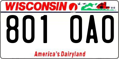 WI license plate 801OAO
