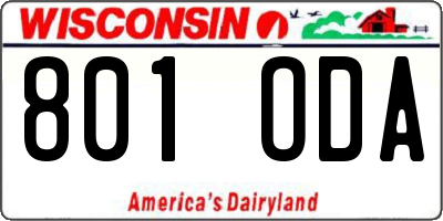 WI license plate 801ODA