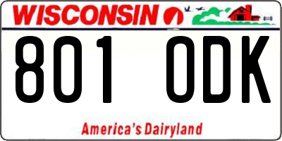 WI license plate 801ODK