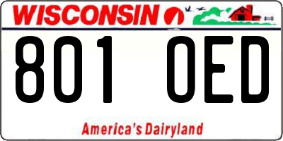 WI license plate 801OED
