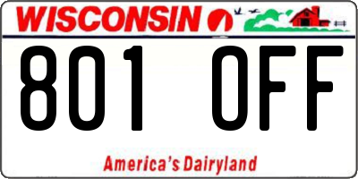 WI license plate 801OFF