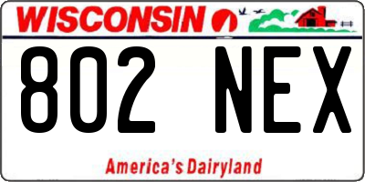WI license plate 802NEX