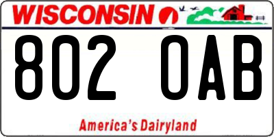 WI license plate 802OAB