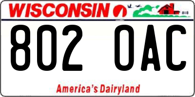 WI license plate 802OAC