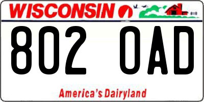 WI license plate 802OAD