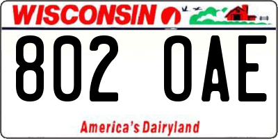WI license plate 802OAE