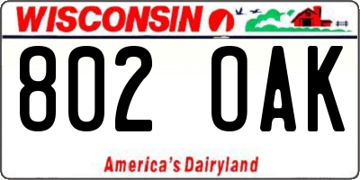 WI license plate 802OAK