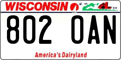 WI license plate 802OAN