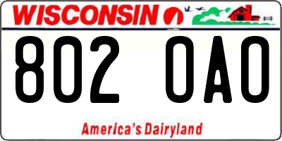 WI license plate 802OAO