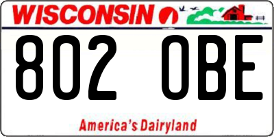 WI license plate 802OBE