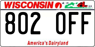 WI license plate 802OFF