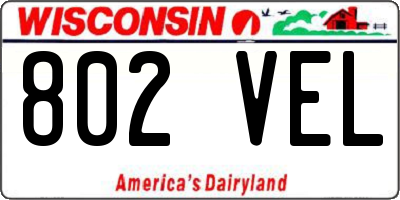 WI license plate 802VEL