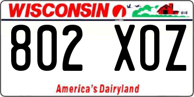 WI license plate 802XOZ
