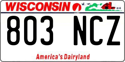 WI license plate 803NCZ