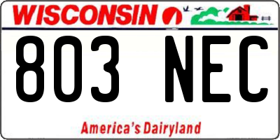 WI license plate 803NEC
