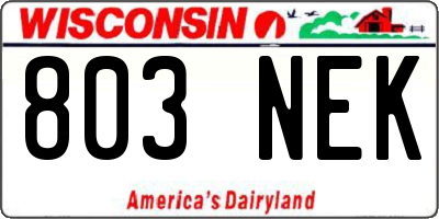 WI license plate 803NEK