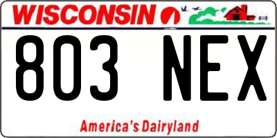 WI license plate 803NEX