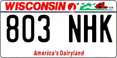 WI license plate 803NHK