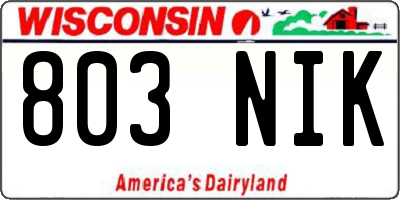 WI license plate 803NIK