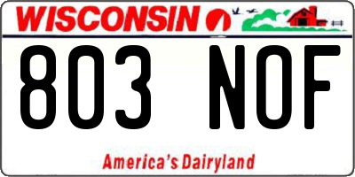 WI license plate 803NOF