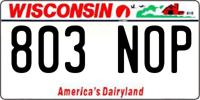 WI license plate 803NOP