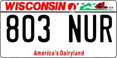 WI license plate 803NUR