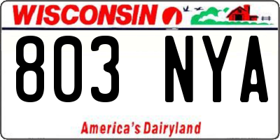 WI license plate 803NYA