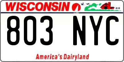 WI license plate 803NYC