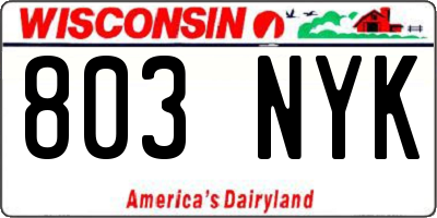 WI license plate 803NYK