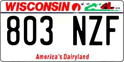 WI license plate 803NZF
