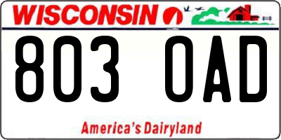 WI license plate 803OAD