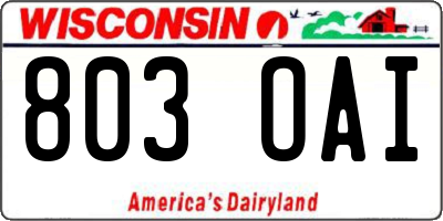 WI license plate 803OAI