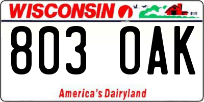 WI license plate 803OAK